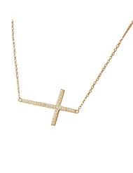 Sterling Silver Rose Gold Womens Horizontal Cross Crystals CZ Pendant Necklace