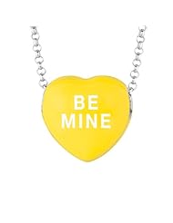 Sterling Silver 14mm Yellow enamel Sweethearts BE MINE Heart Pendant