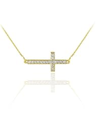 14k Gold Sideways Diamond Cute Curved Cross Necklace