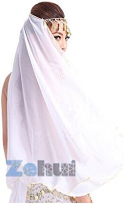 Dancing Veils Viva Rose® Belly Dance Chiffon Ancient East Shawl Head Scarf with Coins (White)