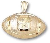 North Carolina State Wolfpack Solid 10K Gold ''S'' ''NC'' Football Pendant