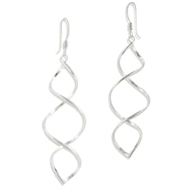 Long Twisted Spiral Icicle Anti-Tarnish Sterling Silver Hook Earrings