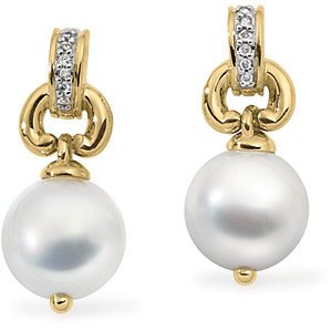 Genuine IceCarats Designer Jewelry Gift 18K Yellow Gold South Sea Cultured Pearl And Diamond Earrings  Overstock-Nonreturnable. Pair .06Cttw/10.50Mm Near Roun South Sea Cultured Pearl And Diamond Earrings  Overstock-Nonreturnable In 18K Yellow Gold