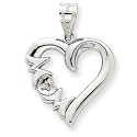 14k White Gold Satin Polished Mom Heart Pendant