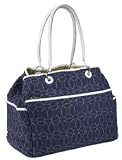 Chelsey Henry Lifestyle Tote Navy Canvas - White Polished Leather