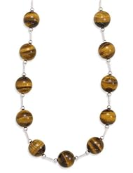 MMA Silver - 16 inch+2 inch Extension Tigers Eye Bead Necklace