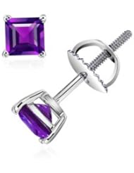 Square Amethyst Studs in 14k White Gold (5 mm)