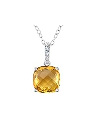 Checkerboard Citrine Pendant Necklace with White Topaz 3 Carat (ctw) in Sterling Silver with Chain