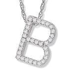 14K White Gold Diamond B Initial Pendant, 16 Necklace