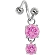 Pink Gem Dual Round Soliataire Spiral Twister Belly Ring
