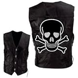 Diamond Plate Rock Design Genuine Buffalo Leather Motorcycle Vest With Embroidered Patch Large