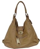 Oversize Horsebit Zip Hobo Dark Tan Beige Handbag Bag Purse