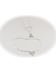 Sterling Silver Heart Charm Cable Chain Adjustable Lariat Necklace Bracelet Italy