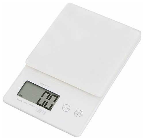 DRETEC デジタルスケール 「ストリーム」 2kg 【ガラス製計量皿/薄型/表示単位 0.1g】 ホワイト KS-245WT