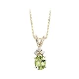14K Yellow/White Gold 0.15 ct. Diamond and 7/8 ct. Oval Shaped Peridot Pendant with Chain