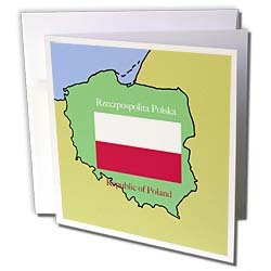 777images Flags and Maps - The map and flag of Poland with the Republic of Poland printed in English and Polish - Greeting Cards-12 Greeting Cards with envelopes