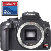Canon Digital Rebel XT SLR Camera Body Kit, 8 Megapixels, U.S.A. Warranty - Black Finish With Sandisk Compact Flash 2GB Memory Card