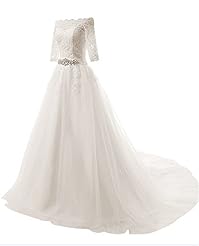 Off the Shoulder Elbow Length Sleeves Lace General Print Wedding Dress 