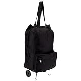 Black Folding Shopping Bag with Retractable Wheels