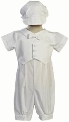 Boy's Poly Cotton Christening Baptism Romper with Pique Vest