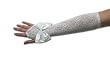 White 16-Button Opera Length Gloves Stretch Spandex Lace Fingerless Sleeve with 5" matching color satin bow, cuff extends 4" above the elbow.