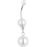 White Faux Pearl Drop Belly Ring