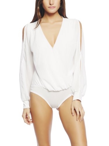 Arden B. Women's Chiffon Surplus Split Sleeve Bodysuit