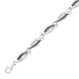 Platinum Plated Sterling Silver Black and White Round Diamond Twisted Fashion Bracelet (1/4 CTTW)
