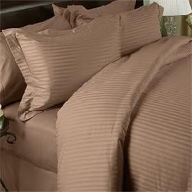 7 pc Taupe Damask Stripe Twin XL Size Bed Sheet-Duvet Cover Sheet Set. 600 Thread 100% Egyptian Cotton