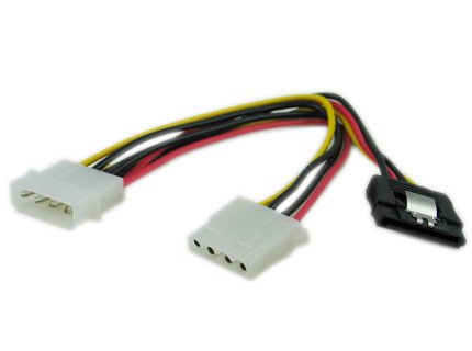 8 inch 4Pin Molex Male to one SATA power 15Pin Female w/ Metal Latch and 4Pin Molex Female Cable
