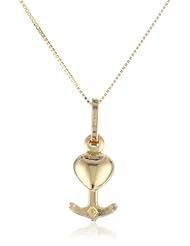 14k Yellow Gold Heart Anchor Cross Charm Pendant Necklace, 18"