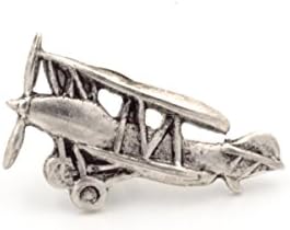 Biplane Airplane Tie Tack Lapel Pin - Silver Plated