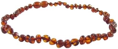 Genuine Baltic Amber Baby Teething Necklace, Anti-Inflammatory, Reduce Drooling &amp; Teething Pain Relief - (Cognac, 10in)