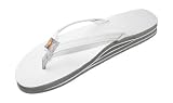 Rainbow Sandals Women Premium Leather Narrow Strap Double Layer, White, Large (7.5-8.5)