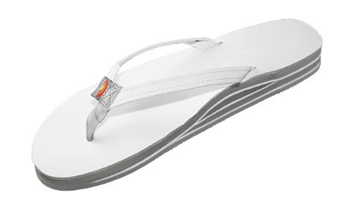Womens Rainbow Sandals Premier Leather Double Stack Narrow Strap White Large (7.5-8.5)