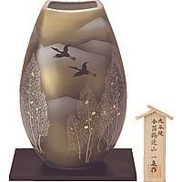 九谷焼 10号花瓶 金箔鶴連山