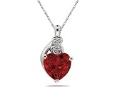 Garnet & Diamond Heart Pendant in White Gold