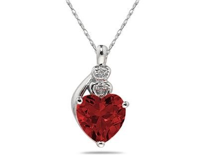 Garnet & Diamond Heart Pendant in White Gold