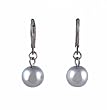 Earrings - E153 - Glass Pearl Drops (10 mm) hung on Silver Tone Leverbacks ~ Gray
