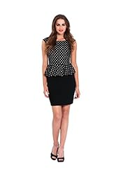 Plus Size Polyester Polka Dot Print Bateau Neck Peplum  Dress