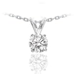 SAVE $220.44 - 14k White Gold Round Cut Solitaire Pendant Necklace (0.25ctw, H-I, I1) very-good cut 16" Chain Included. $235.99