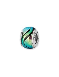 Blue Green Dichroic Handmade Glass Charm for 3mm Charm Bracelets