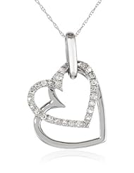10k Gold Double Heart Diamond Pendant (1/4 cttw, I-J Color, I2-I3 Clarity), 18"