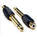 PACK OF 2 - 6.35mm / 1/4" MONO PLUG TO RCA FEMALE ADAPTER