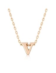 Alexander James Rose Gold Bonded Simple V Initial Pendant with Lobster Clasp set in Rose Goldtone. All pendants come with 18 inch chain with 2 inch extender.