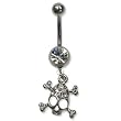 Stainless Steel Belly Ring with Clear Australian Crystals - Dangling skull with crossbones 14g/5mm ball