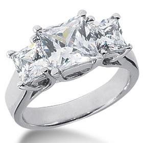 2.00CT 14k White Gold Princess Square Cut Three Stone Past Present Future Diamond Anniversary Engagement Ring Color (H/I) Clarity (I1/I2) Size 6