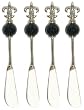 Decorative Fleur De Lis Cocktail Knife Set of Four with Black Glass Bead