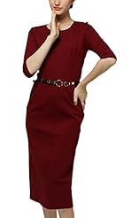 Round Neck Ankle Length Empire   Waistline Slit Fall Polyester  Dress