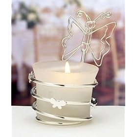 BUTTERFLY CANDLE CARD HOLDER - SILVER CANDLE CARD HOLDER WITH BUTTERFLY DESIGN - Placecard holder,...